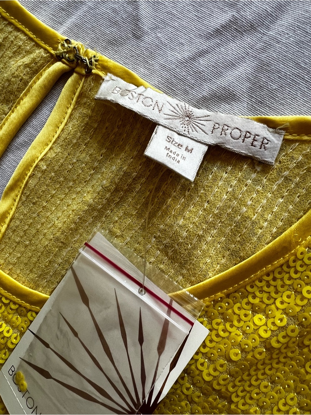 Boston Proper NWT Yellow Sequin Keyhole Tank Going Out Glam Disco Fever Vacation - Picture 3 of 9